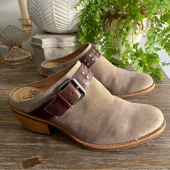 ✨Sofft Adena Slip On Backless Bootie Block Heel Mules Clogs Taupe Suede Sz 8.5 M - Picture 6 of 12